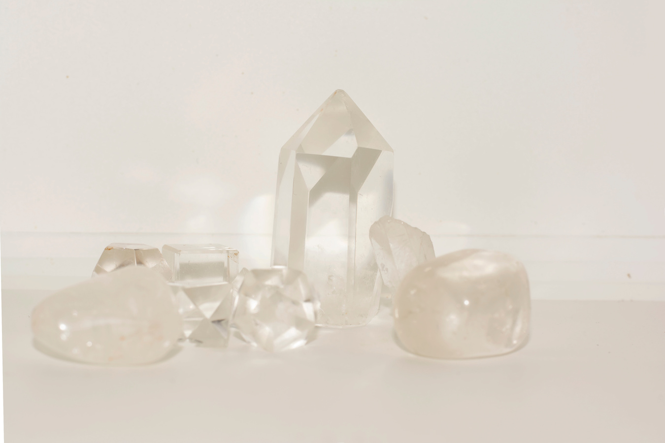 Group of clear quartz of a white background
